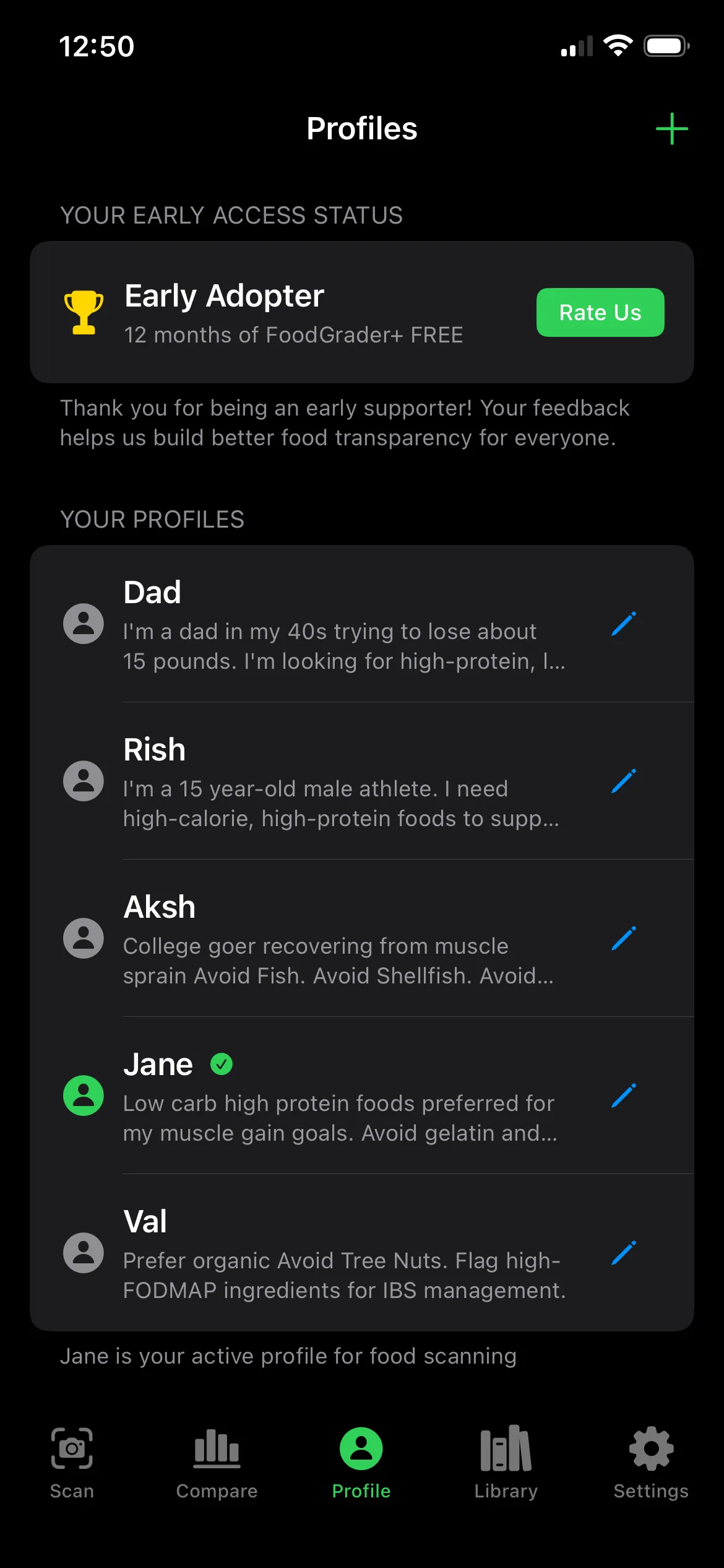 Comparison mode with multiple profiles