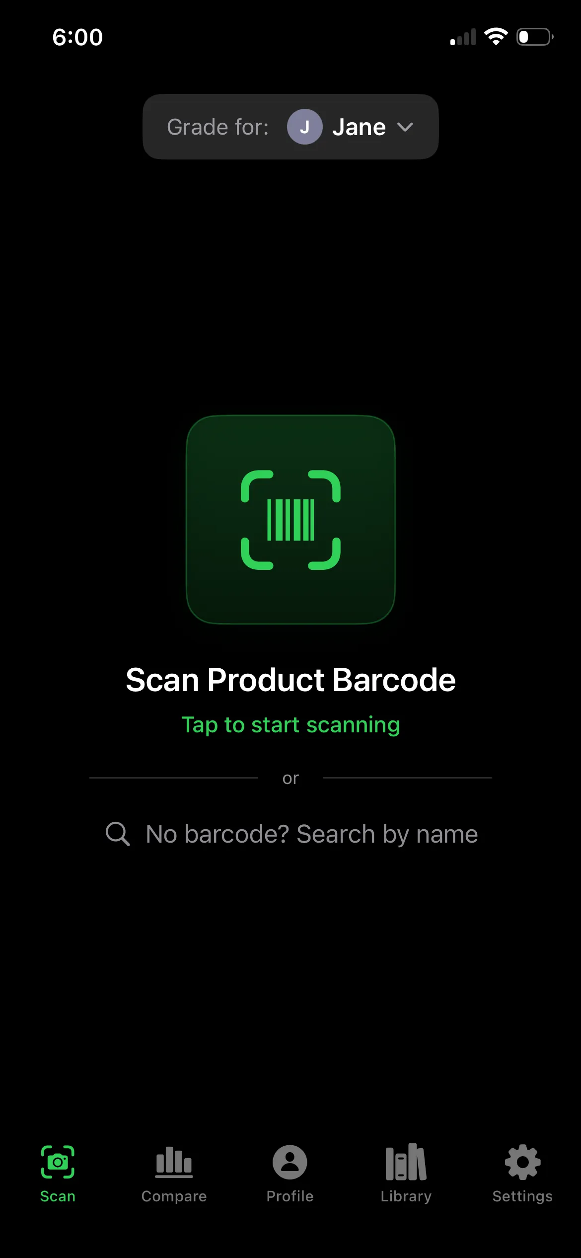 Jane scanning a product in FoodGrader
